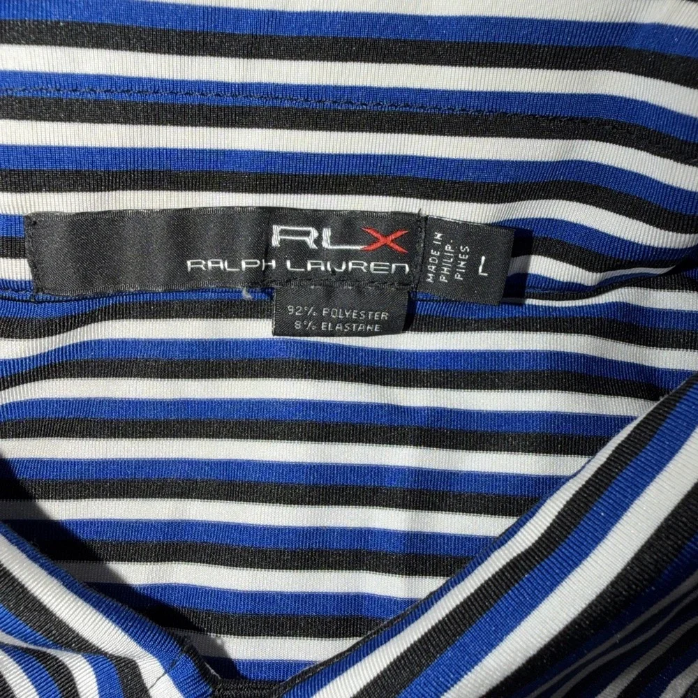 Ralph Lauren RLX Polo Shirt Mens Large Blue Striped Casual Golf Performance J